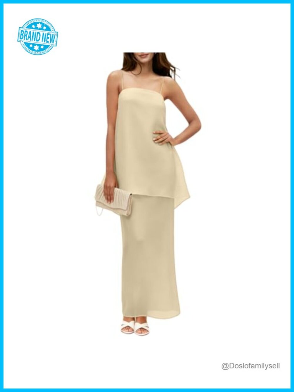 Womens Flowy Chiffon Maxi Skirt Set Wedding Guest Sundress
